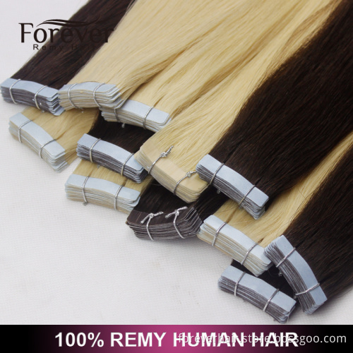 Forever hair factory , Wholesale cheap price 100 european Remy Human Double Drawn Straight Russian Hair Tape Hair Extensions